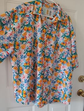 Tropical Bros Men’s XXL Orange Print Short Sleeve Button-Down Shirt